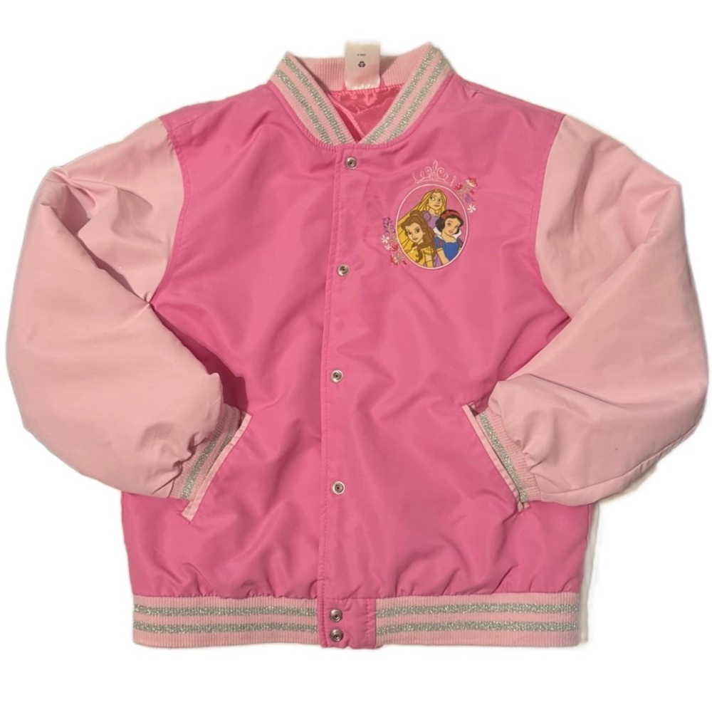 Disney Pink Puffer Coat with Ribbed Collar and Appliqué